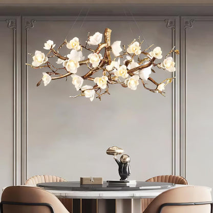 Elegant Brass Flower Bloom Chandelier with Adjustable Arms & LED Compa