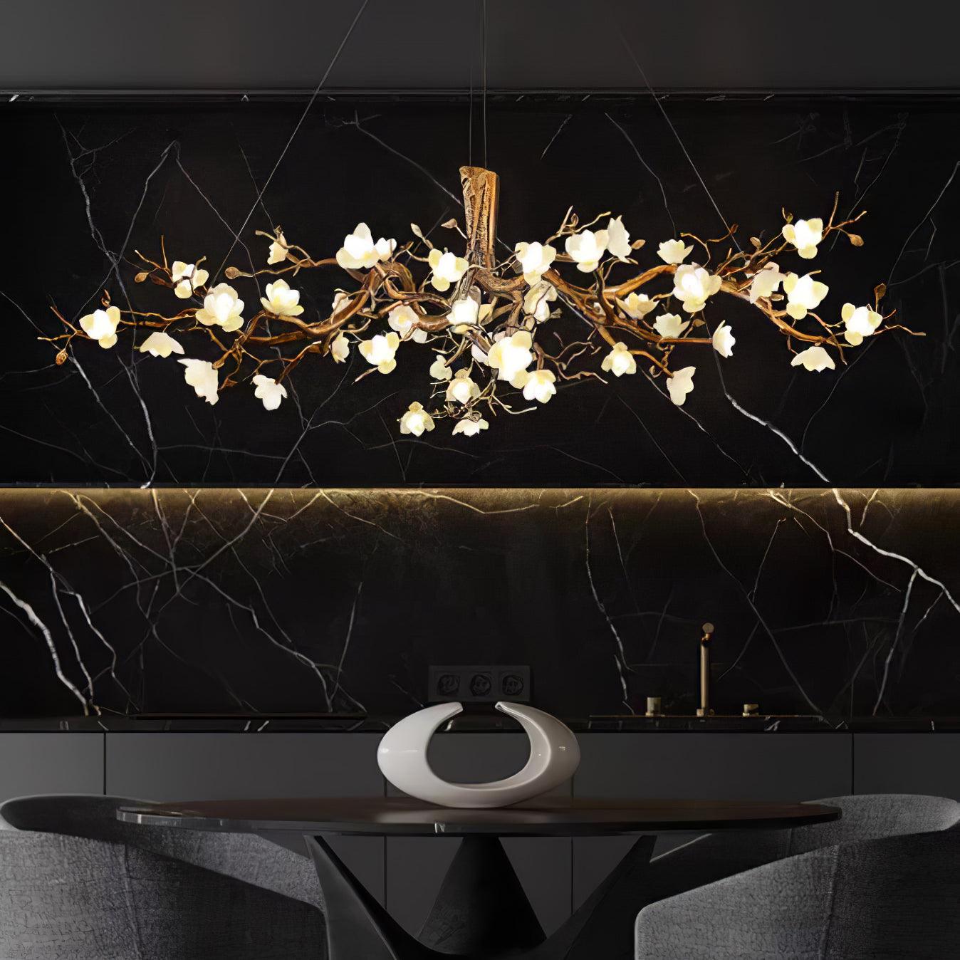 Elegant Brass Flower Bloom Chandelier with Adjustable Arms & LED Compa