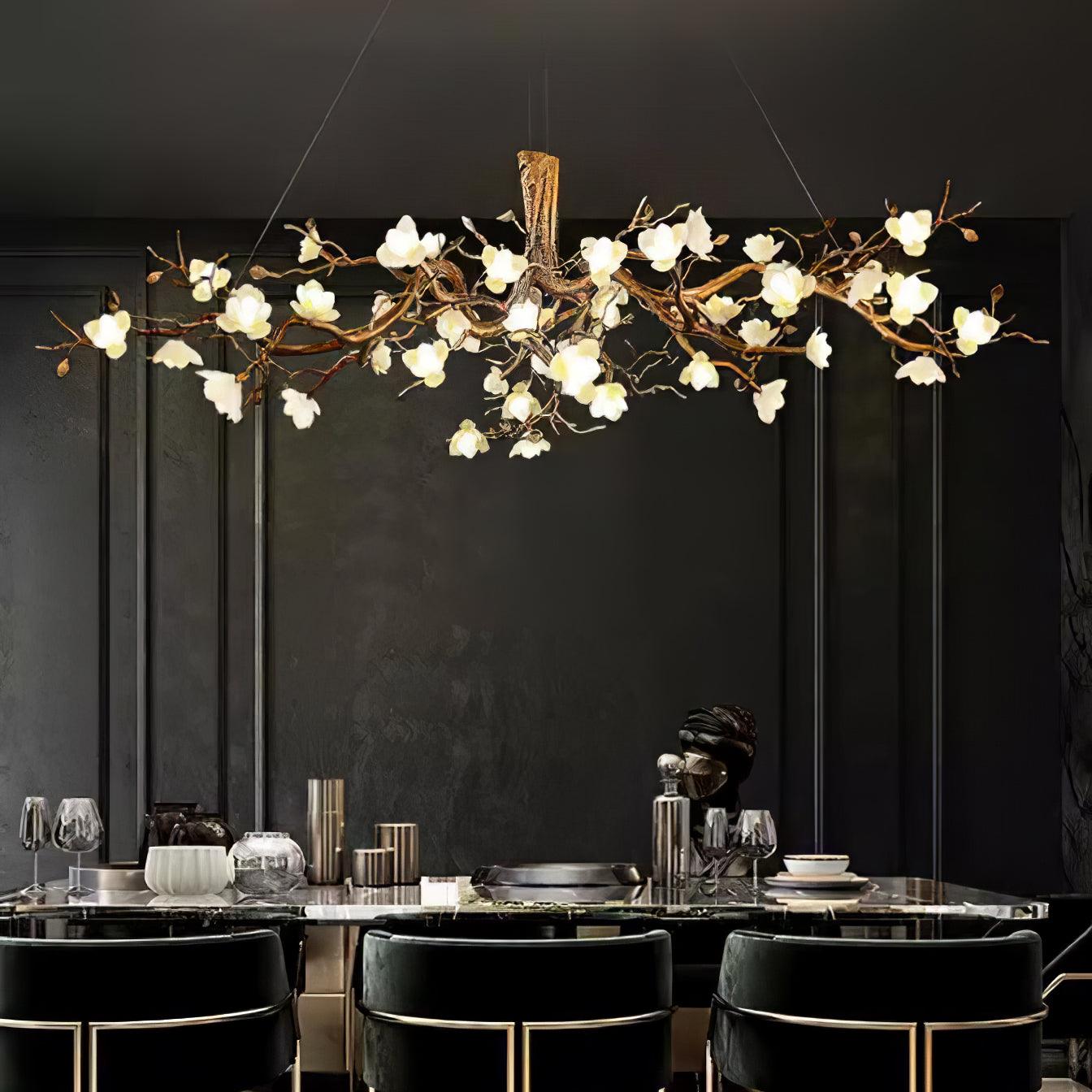 Elegant Brass Flower Bloom Chandelier with Adjustable Arms & LED Compa