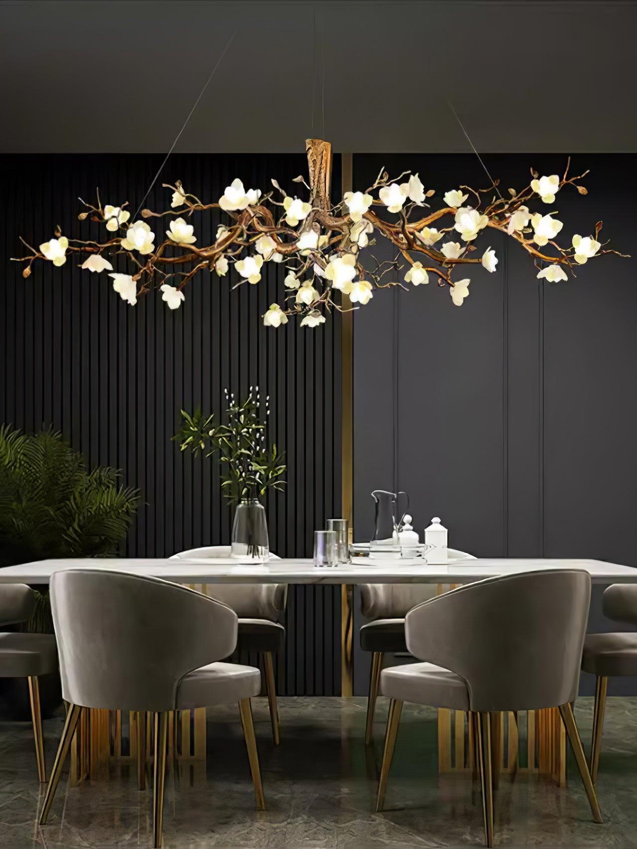 Elegant Brass Flower Bloom Chandelier with Adjustable Arms & LED Compa