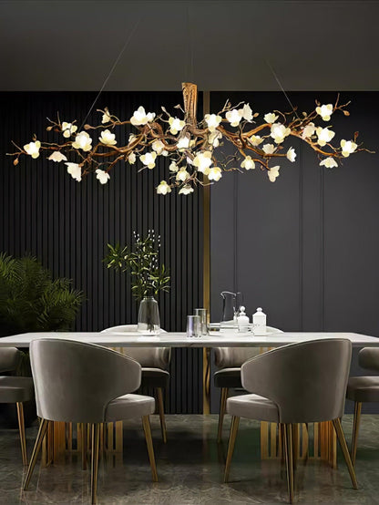Elegant Brass Flower Bloom Chandelier with Adjustable Arms & LED Compa