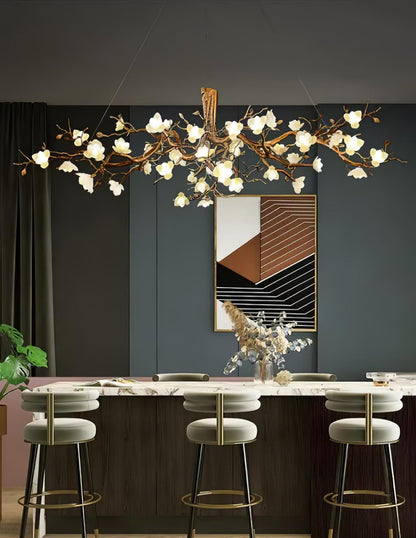 Elegant Brass Flower Bloom Chandelier with Adjustable Arms & LED Compa