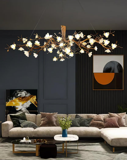 Elegant Brass Flower Bloom Chandelier with Adjustable Arms & LED Compa