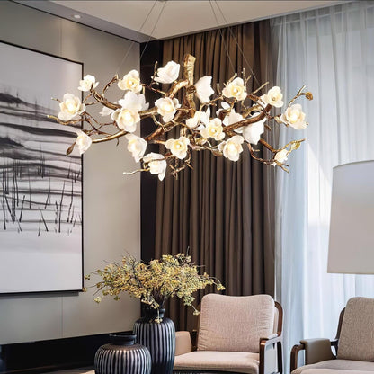 Elegant Brass Flower Bloom Chandelier with Adjustable Arms & LED Compa