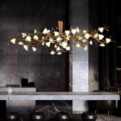 Elegant Brass Flower Bloom Chandelier with Adjustable Arms & LED Compa