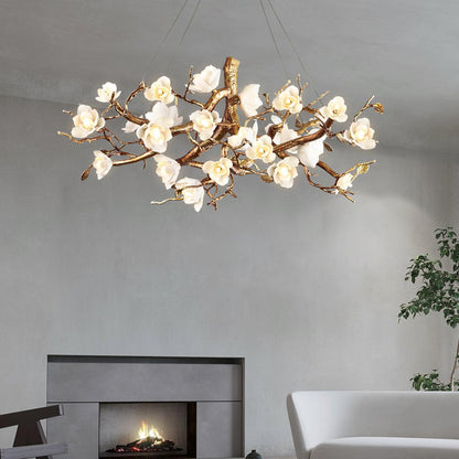 Elegant Brass Flower Bloom Chandelier with Adjustable Arms & LED Compa