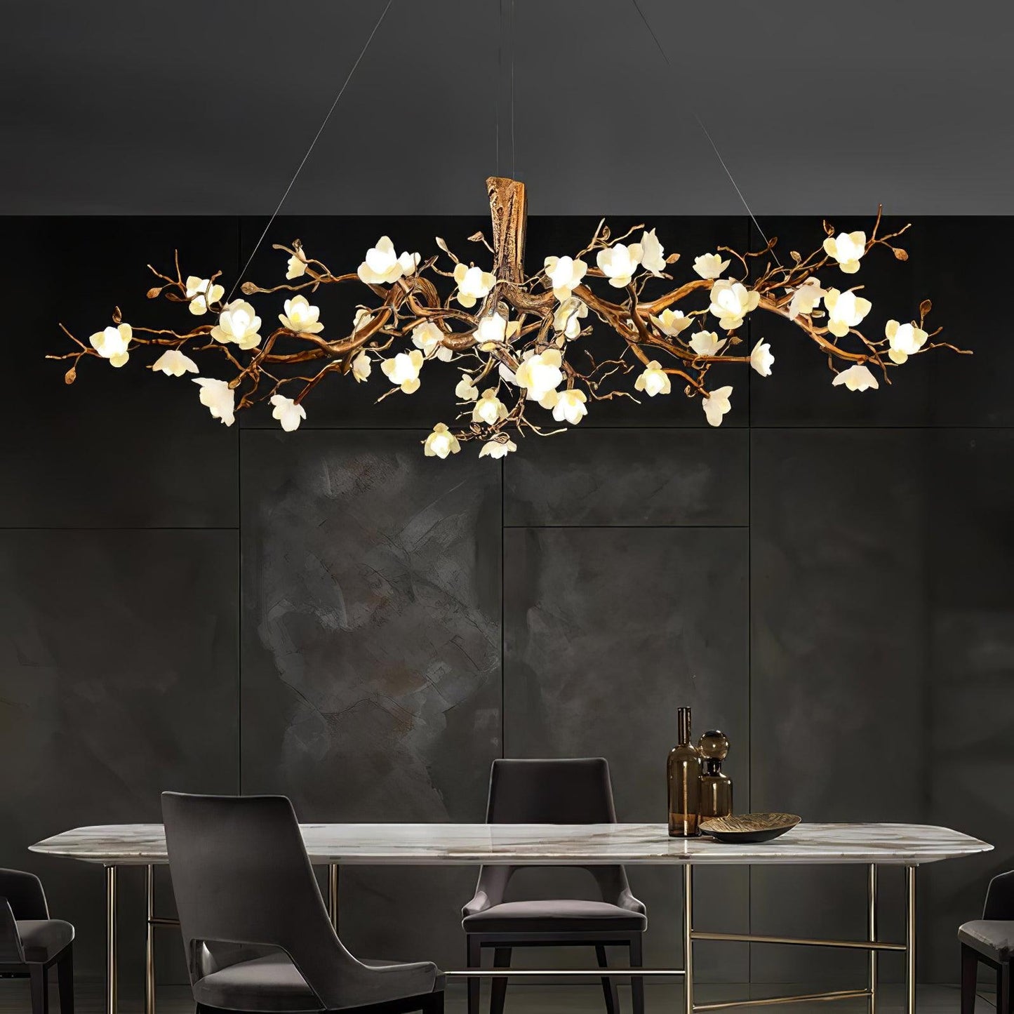 Elegant Brass Flower Bloom Chandelier with Adjustable Arms & LED Compa