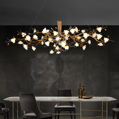 Elegant Brass Flower Bloom Chandelier with Adjustable Arms & LED Compa