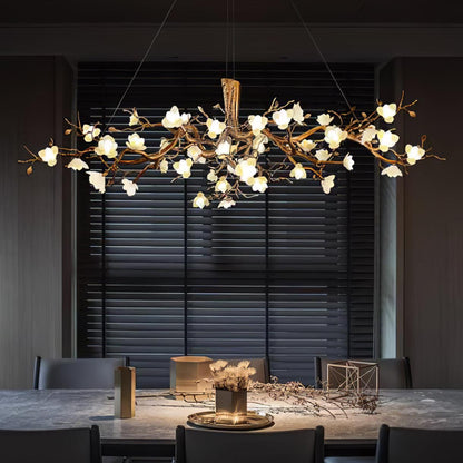 Elegant Brass Flower Bloom Chandelier with Adjustable Arms & LED Compa