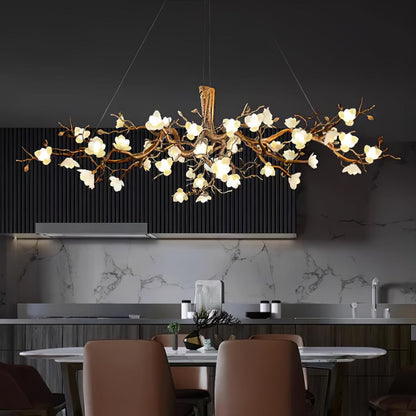 Elegant Brass Flower Bloom Chandelier with Adjustable Arms & LED Compa