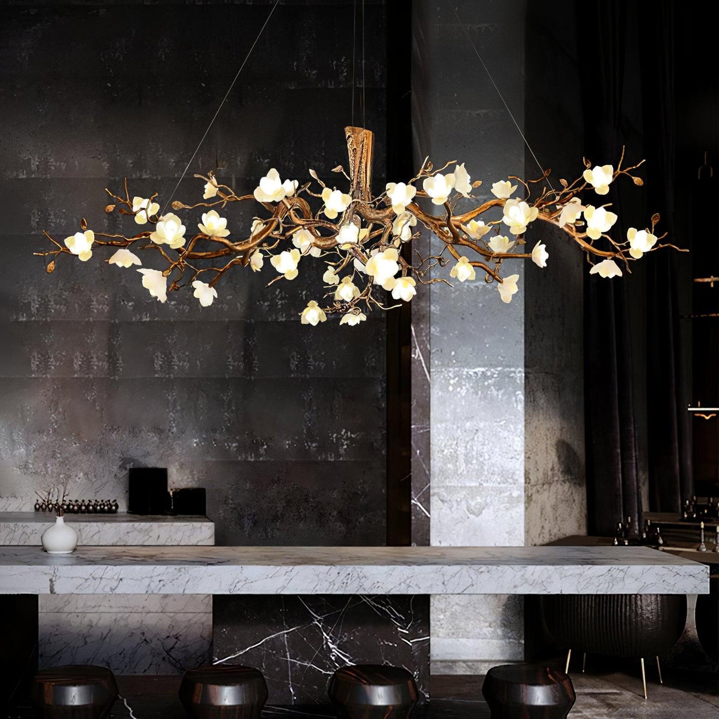 Elegant Brass Flower Bloom Chandelier with Adjustable Arms & LED Compa