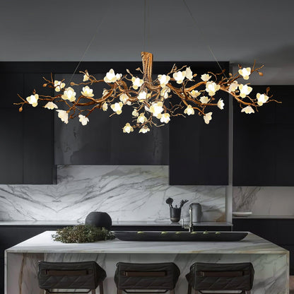 Elegant Brass Flower Bloom Chandelier with Adjustable Arms & LED Compa