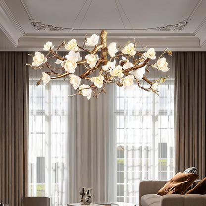 Elegant Brass Flower Bloom Chandelier with Adjustable Arms & LED Compa