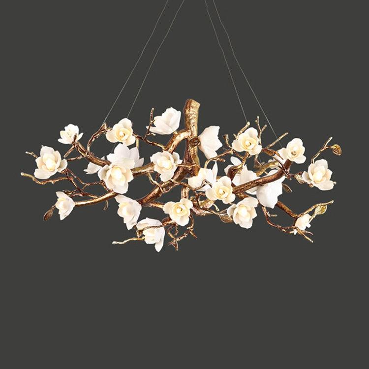 Elegant Brass Flower Bloom Chandelier with Adjustable Arms & LED Compa