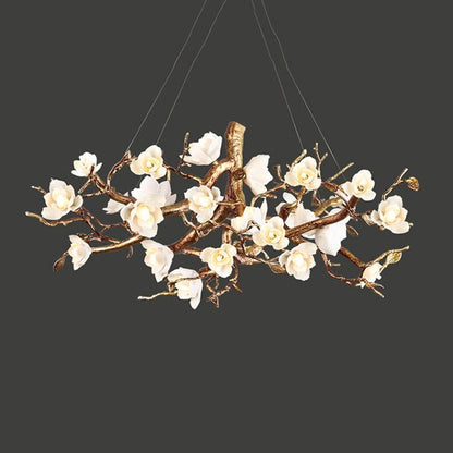 Elegant Brass Flower Bloom Chandelier with Adjustable Arms & LED Compa