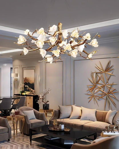 Elegant Brass Flower Bloom Chandelier with Adjustable Arms & LED Compa