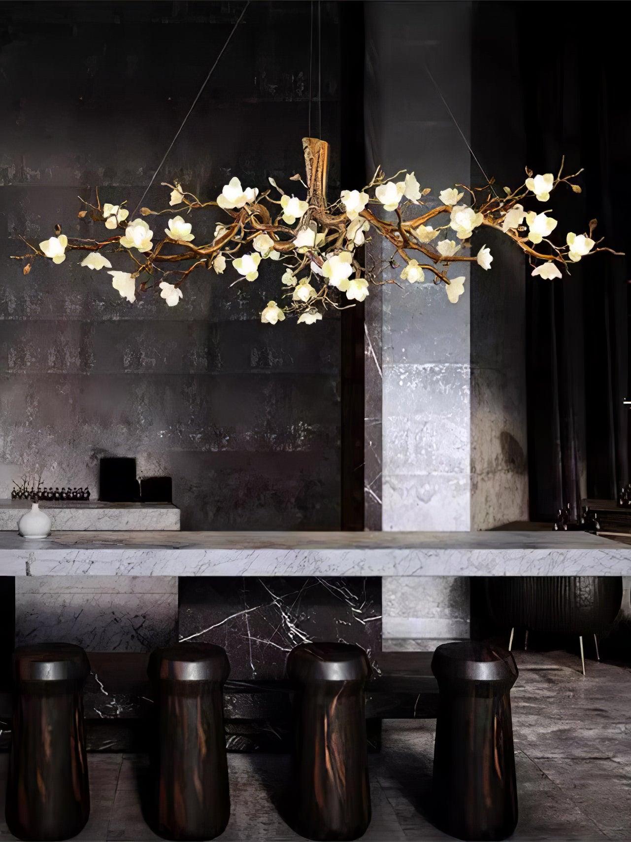 Elegant Brass Flower Bloom Chandelier with Adjustable Arms & LED Compa