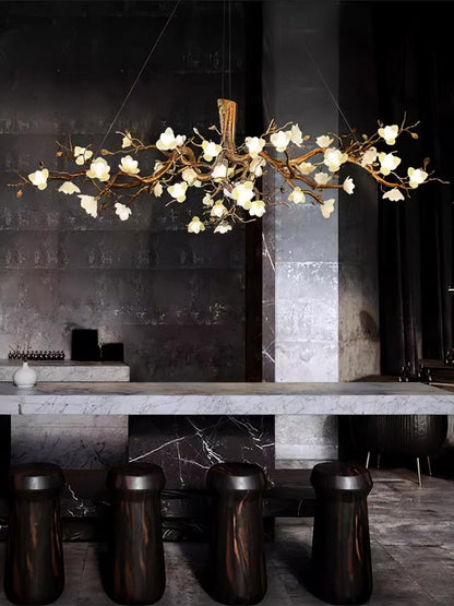 Elegant Brass Flower Bloom Chandelier with Adjustable Arms & LED Compa