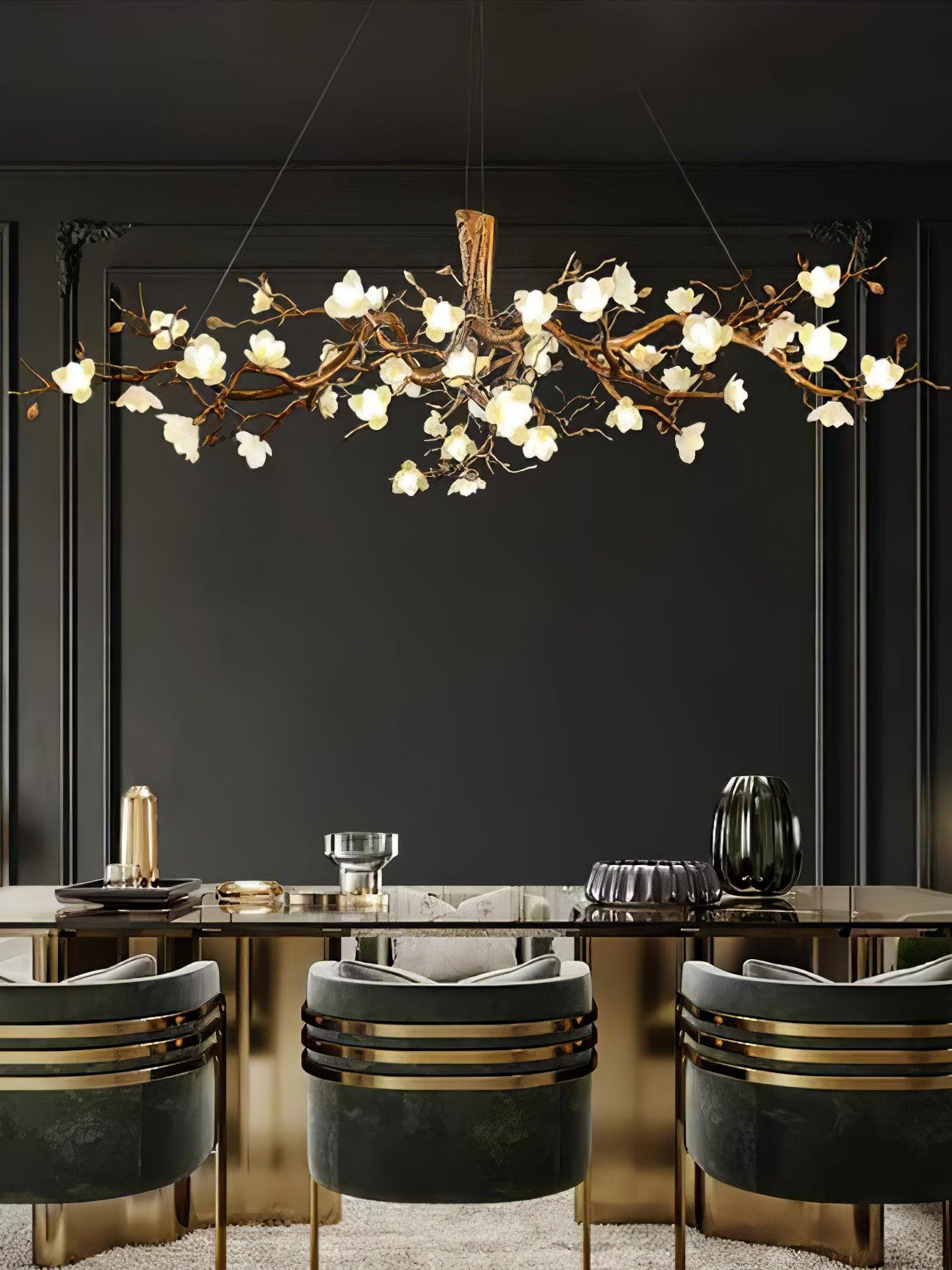 Elegant Brass Flower Bloom Chandelier with Adjustable Arms & LED Compa