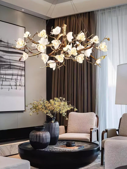 Elegant Brass Flower Bloom Chandelier with Adjustable Arms & LED Compa
