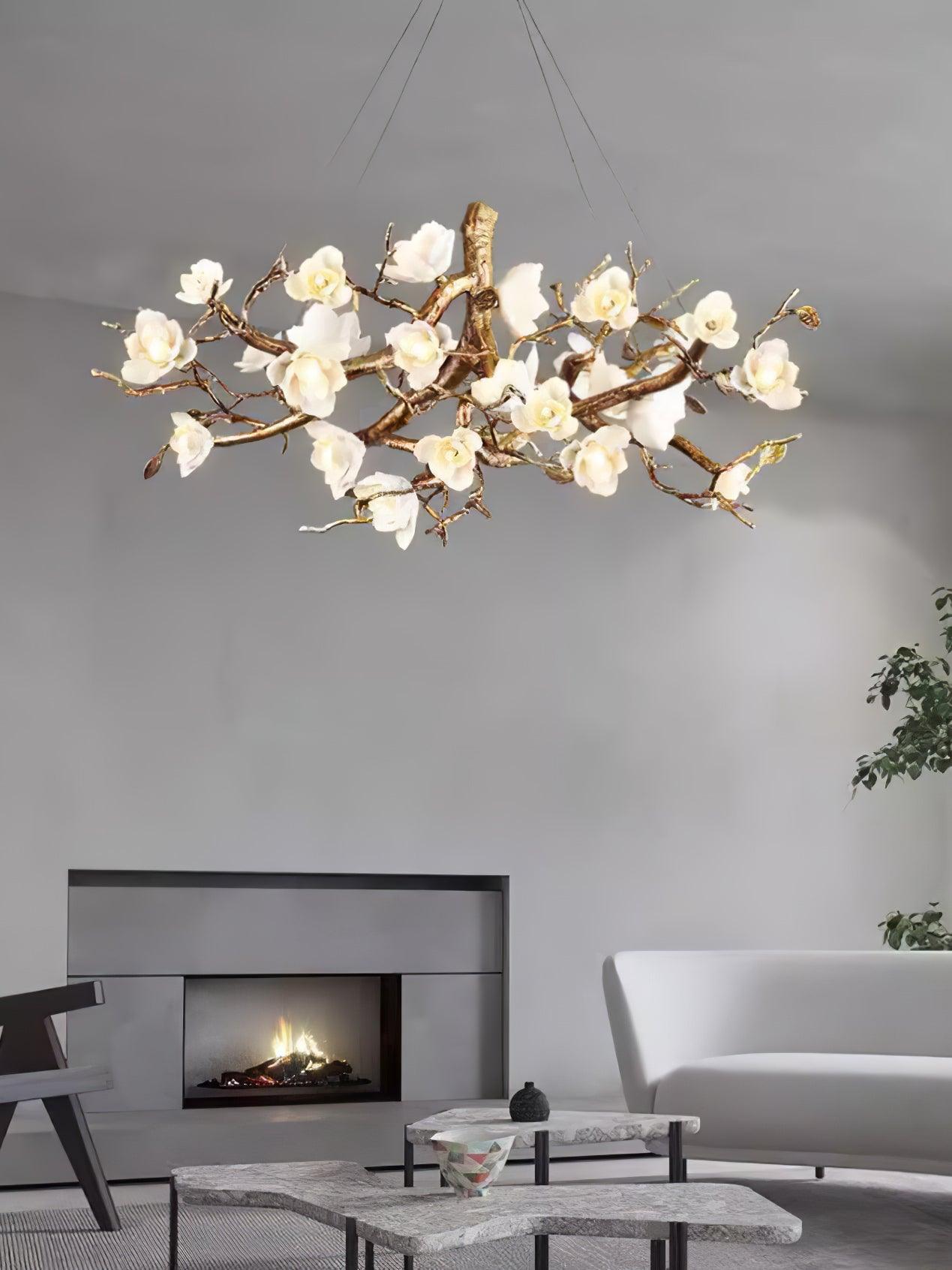 Elegant Brass Flower Bloom Chandelier with Adjustable Arms & LED Compa