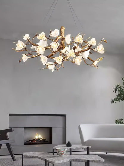 Elegant Brass Flower Bloom Chandelier with Adjustable Arms & LED Compa