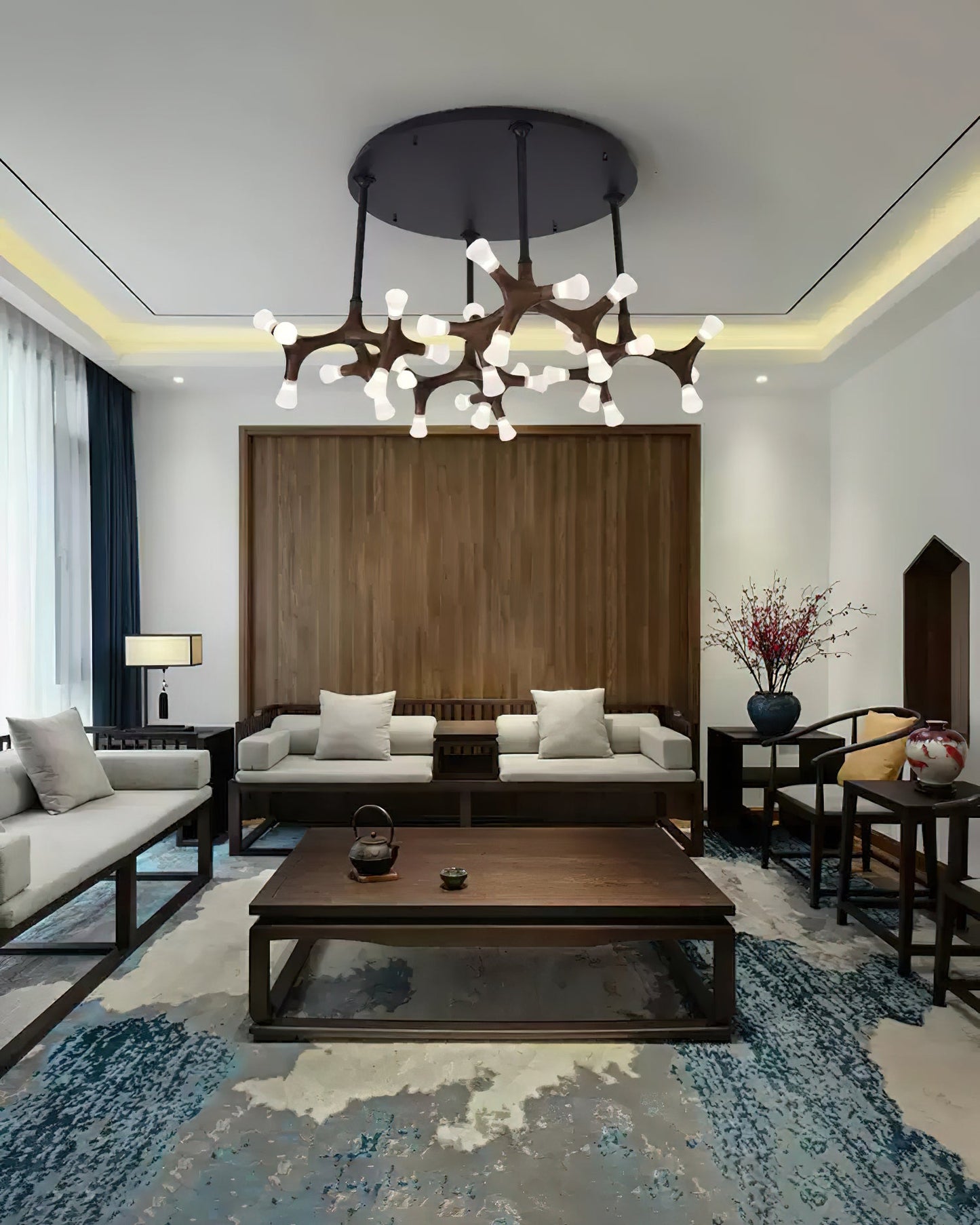 Elegant Flower Bone Chandelier - Adjustable Height, Soft Ambient Light