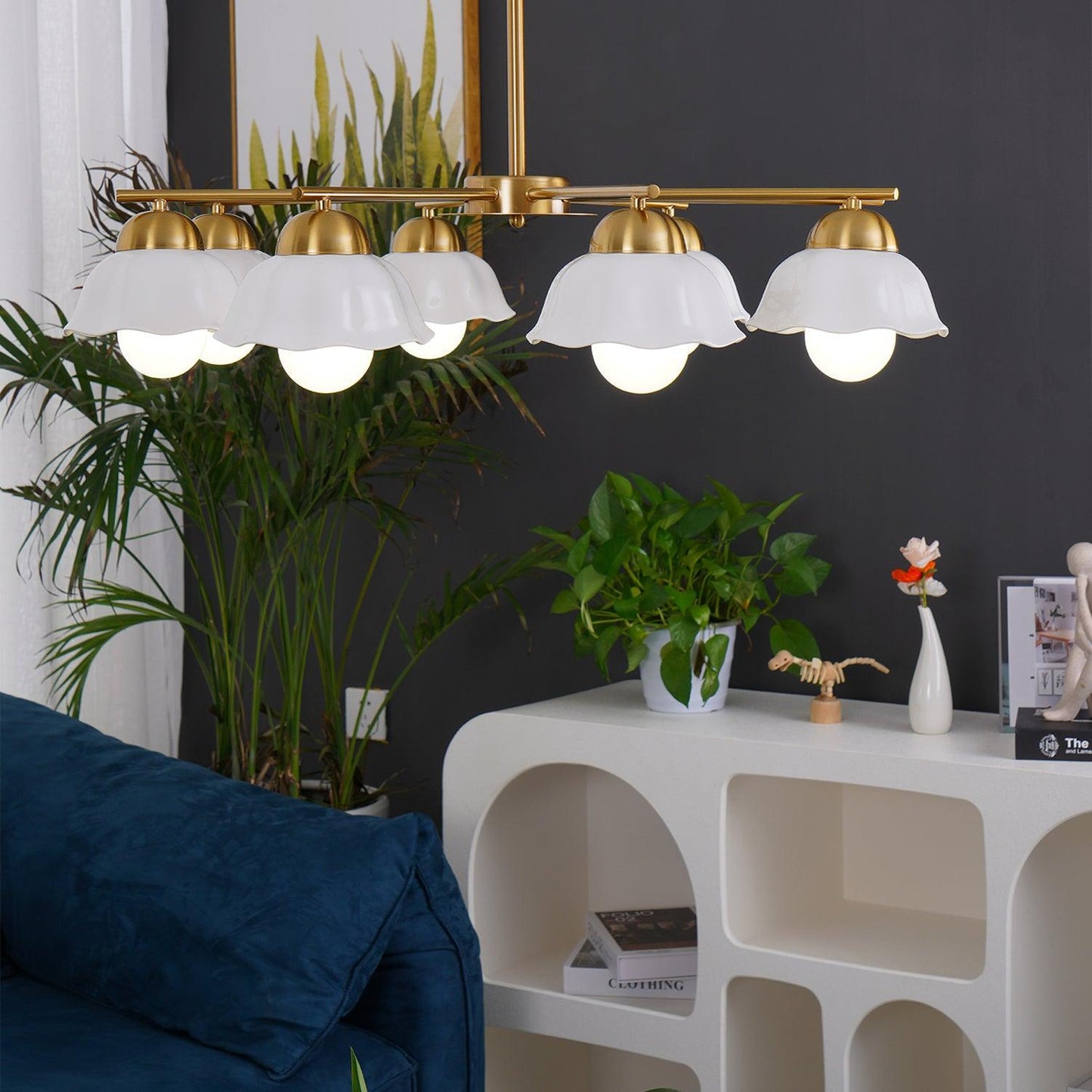 Elegant Flower Shade Chandelier with Adjustable Height and Soft Lighti