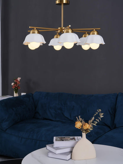 Elegant Flower Shade Chandelier with Adjustable Height and Soft Lighti