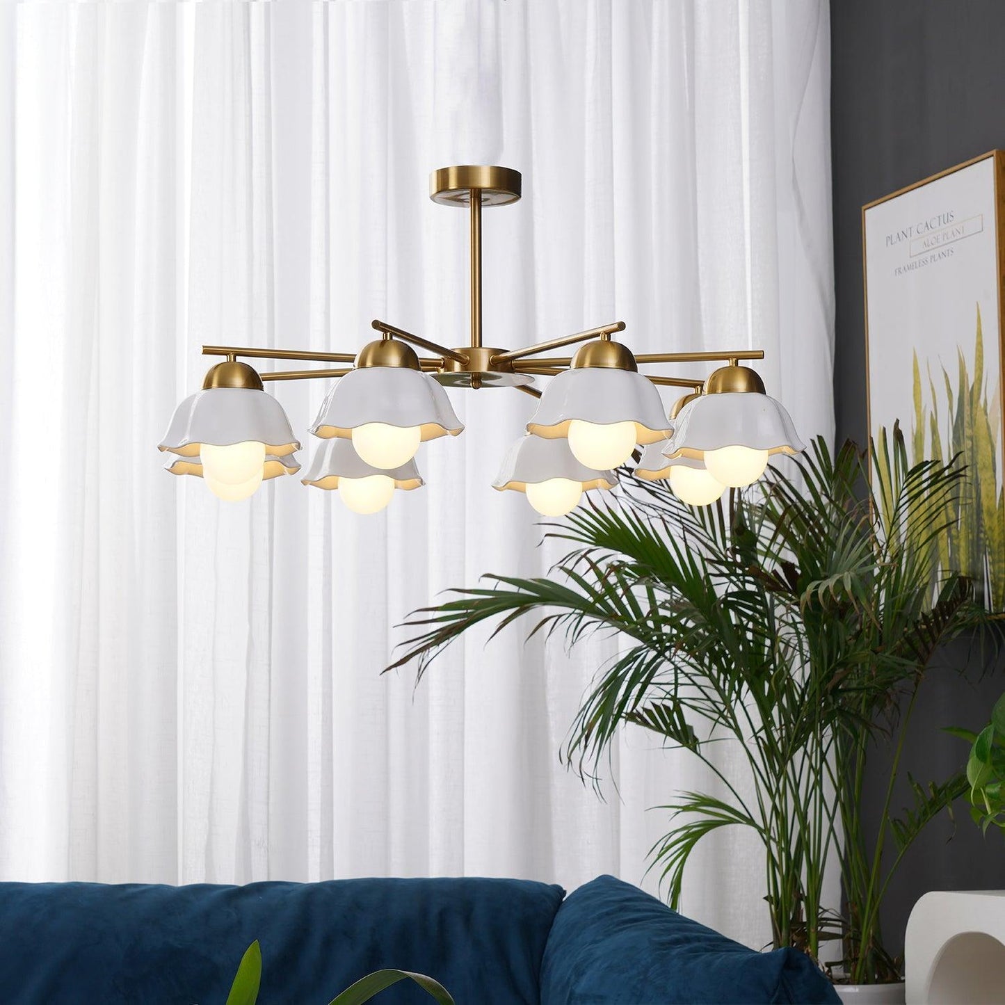 Elegant Flower Shade Chandelier with Adjustable Height and Soft Lighti