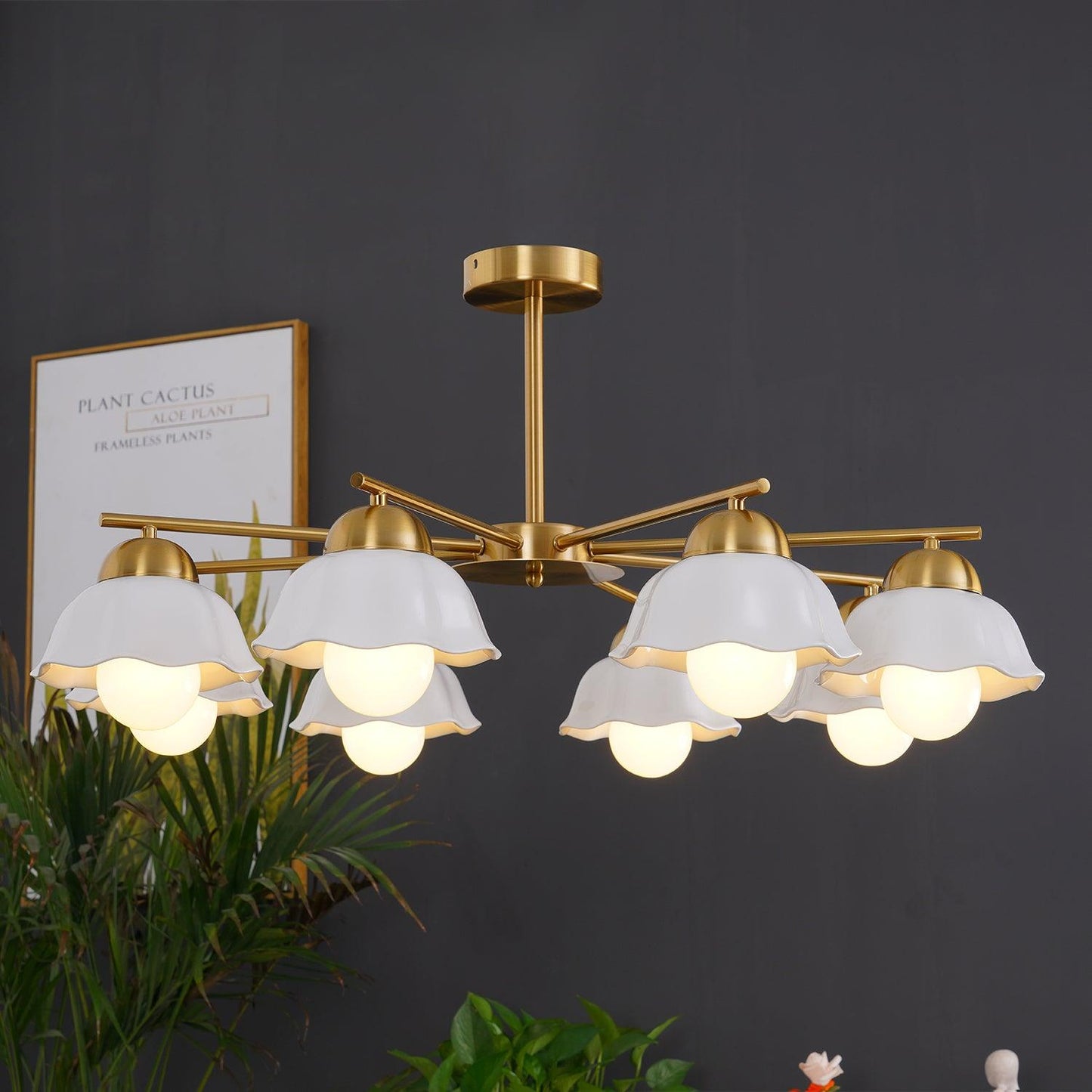 Elegant Flower Shade Chandelier with Adjustable Height and Soft Lighti