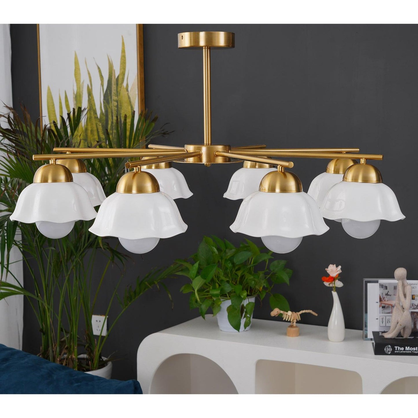 Elegant Flower Shade Chandelier with Adjustable Height and Soft Lighti