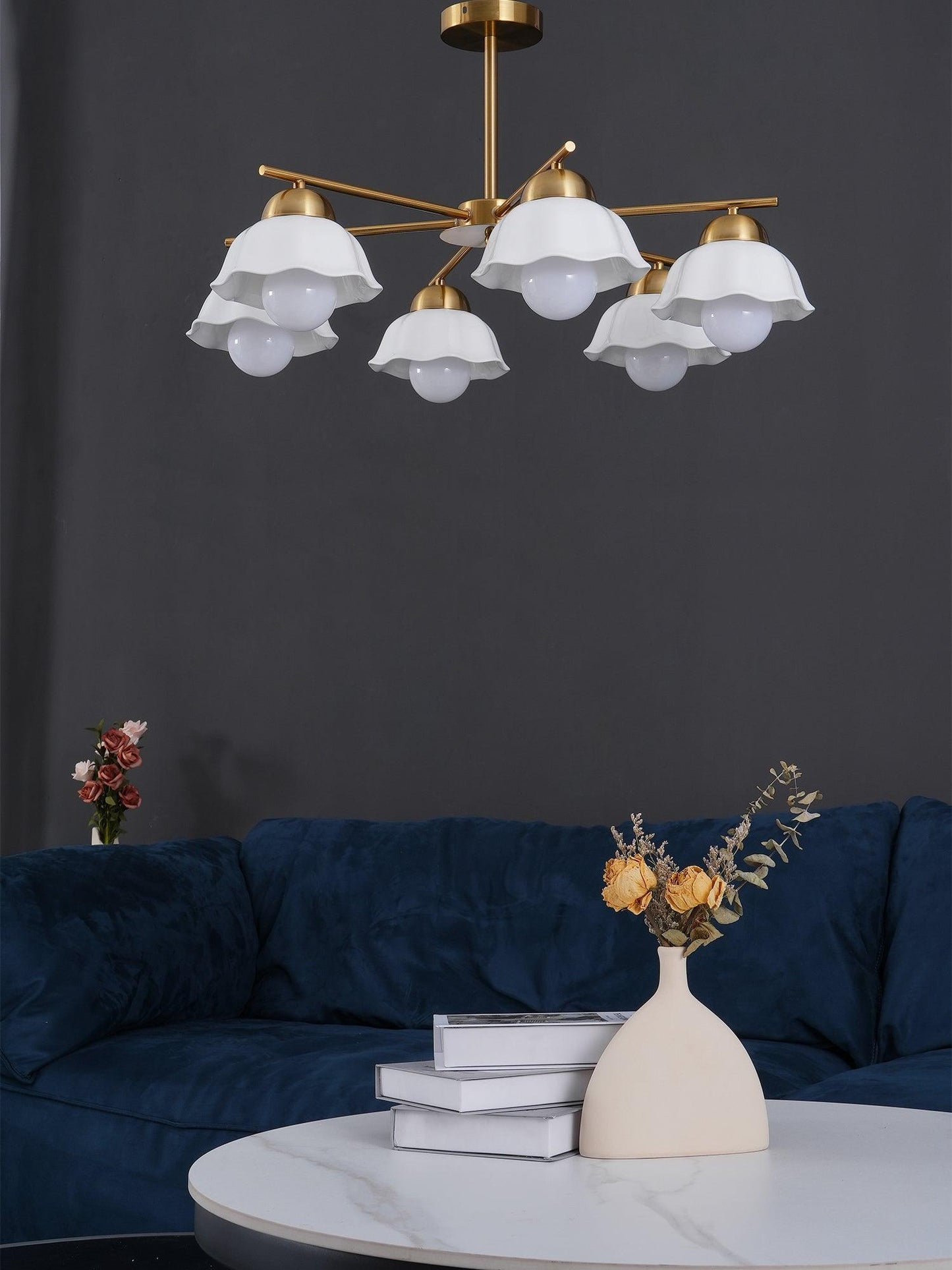 Elegant Flower Shade Chandelier with Adjustable Height and Soft Lighti