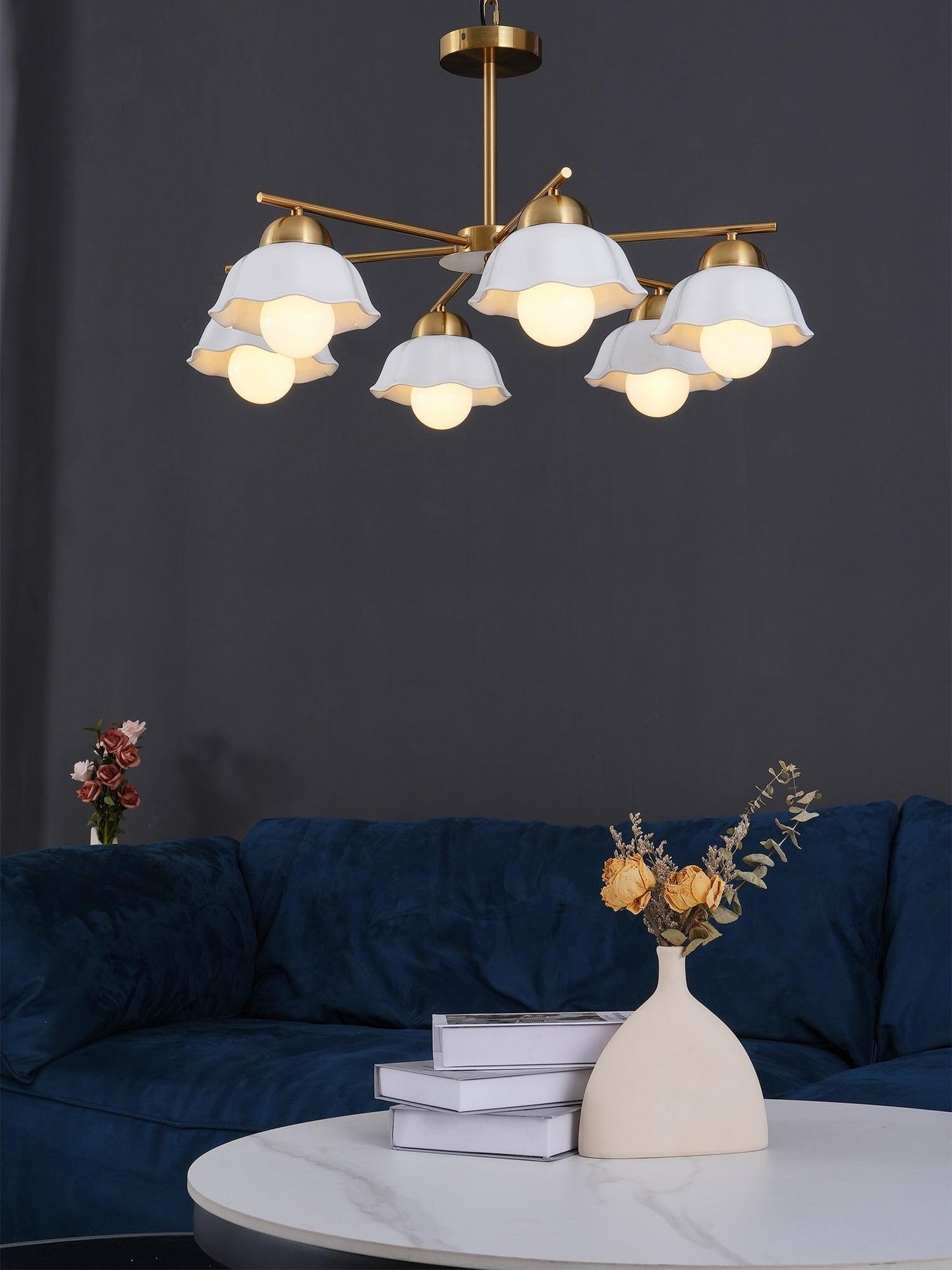 Elegant Flower Shade Chandelier with Adjustable Height and Soft Lighti