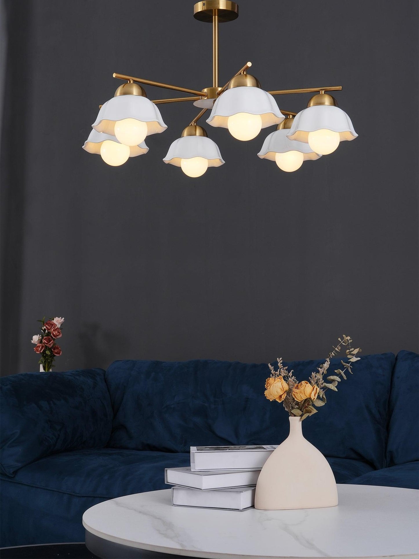 Elegant Flower Shade Chandelier with Adjustable Height and Soft Lighti