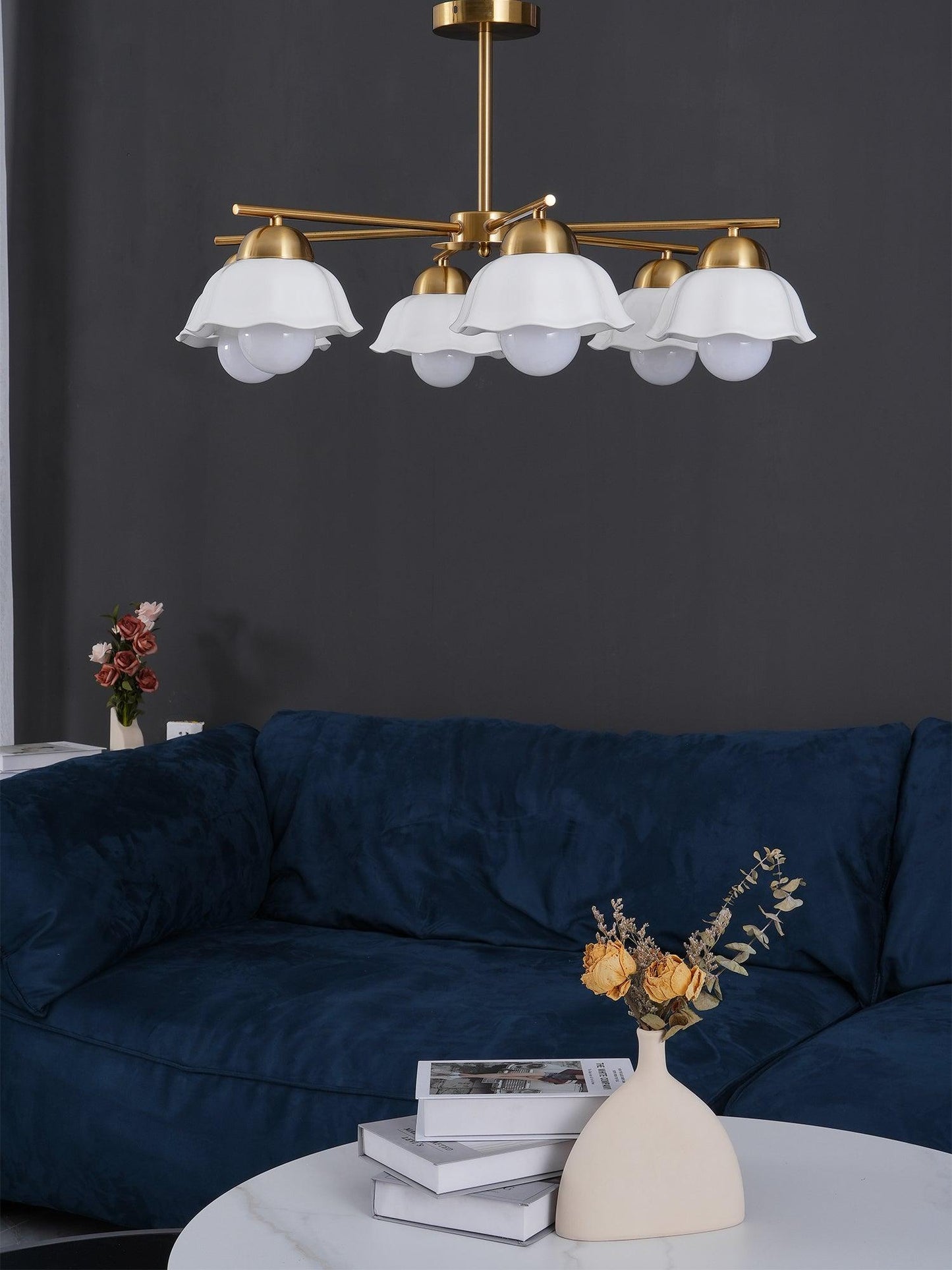 Elegant Flower Shade Chandelier with Adjustable Height and Soft Lighti