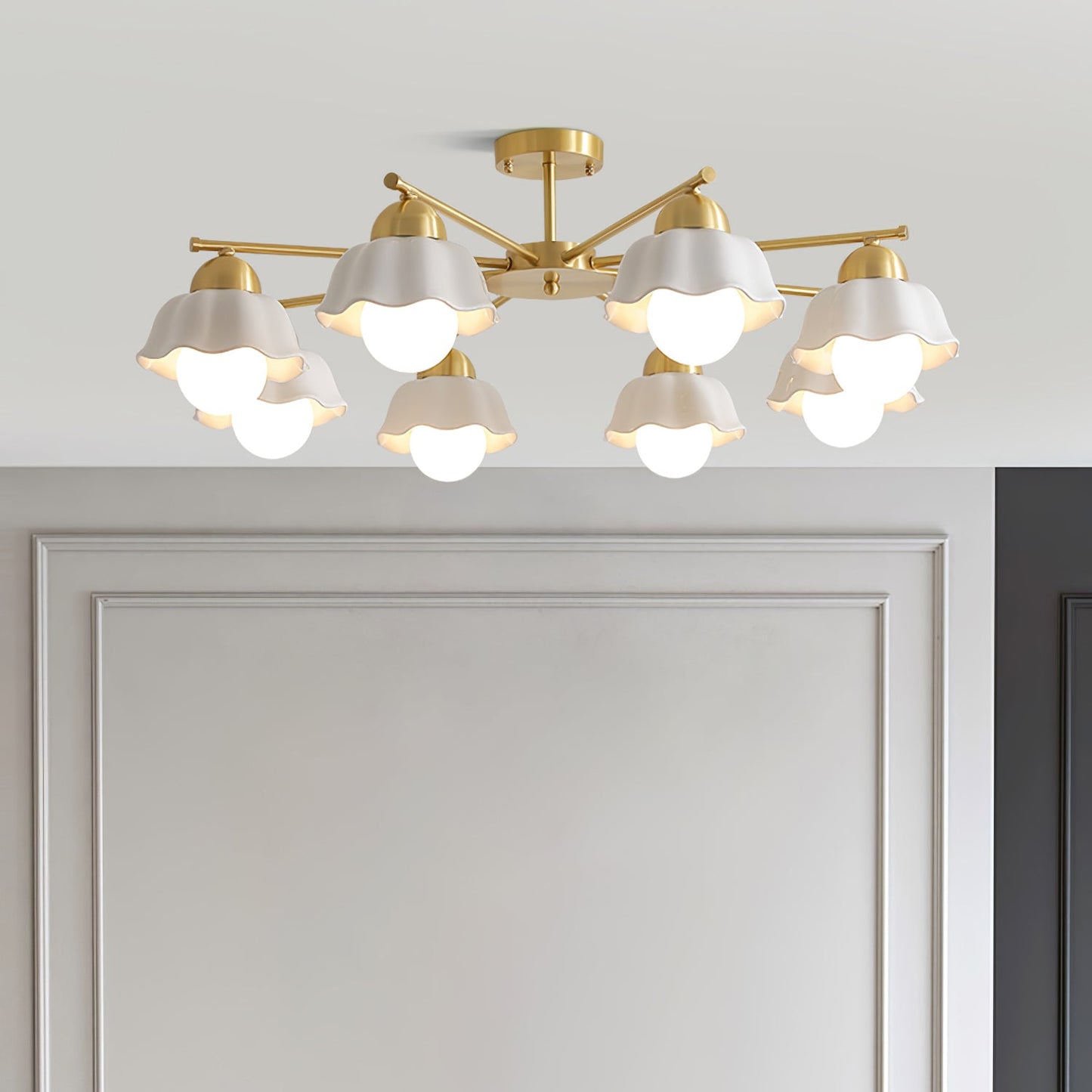 Elegant Flower Shade Chandelier with Adjustable Height and Soft Lighti