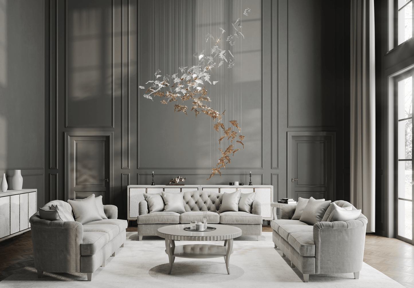 Elegant Flying Leaves Chandelier with Adjustable Brightness & Modern D
