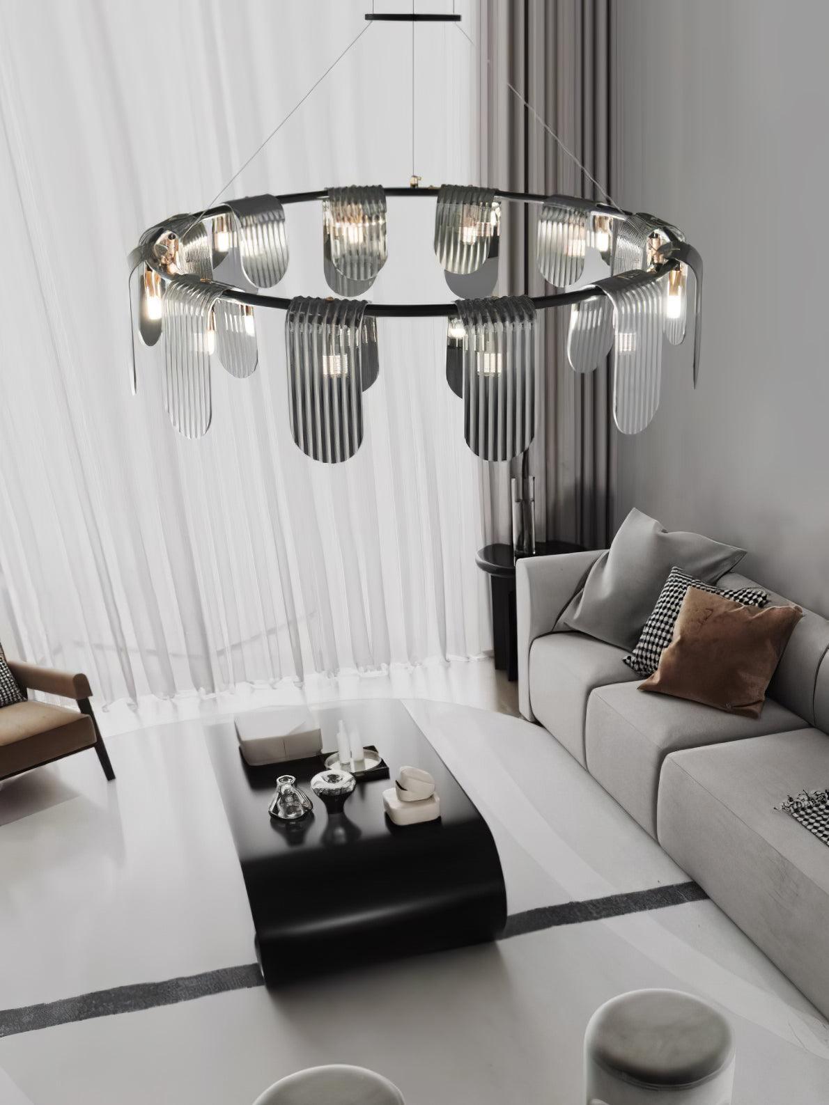 Folioles Brass Chandelier - Elegant Design with Adjustable Height & LE