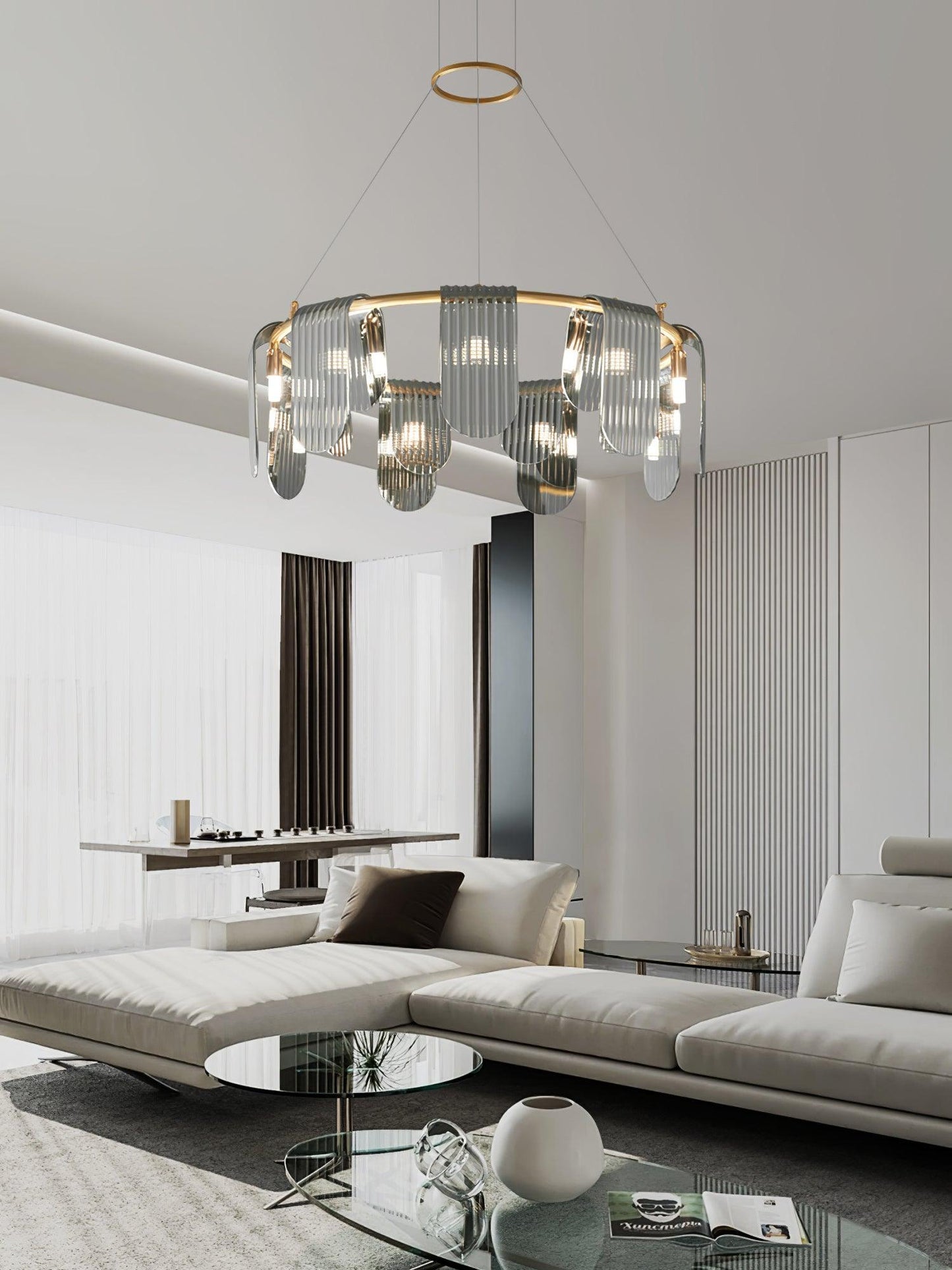 Folioles Brass Chandelier - Elegant Design with Adjustable Height & LE