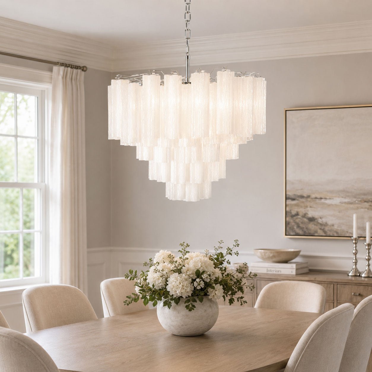 Frosted Glass Cascade Chandelier - Elegant Design & Adjustable Height