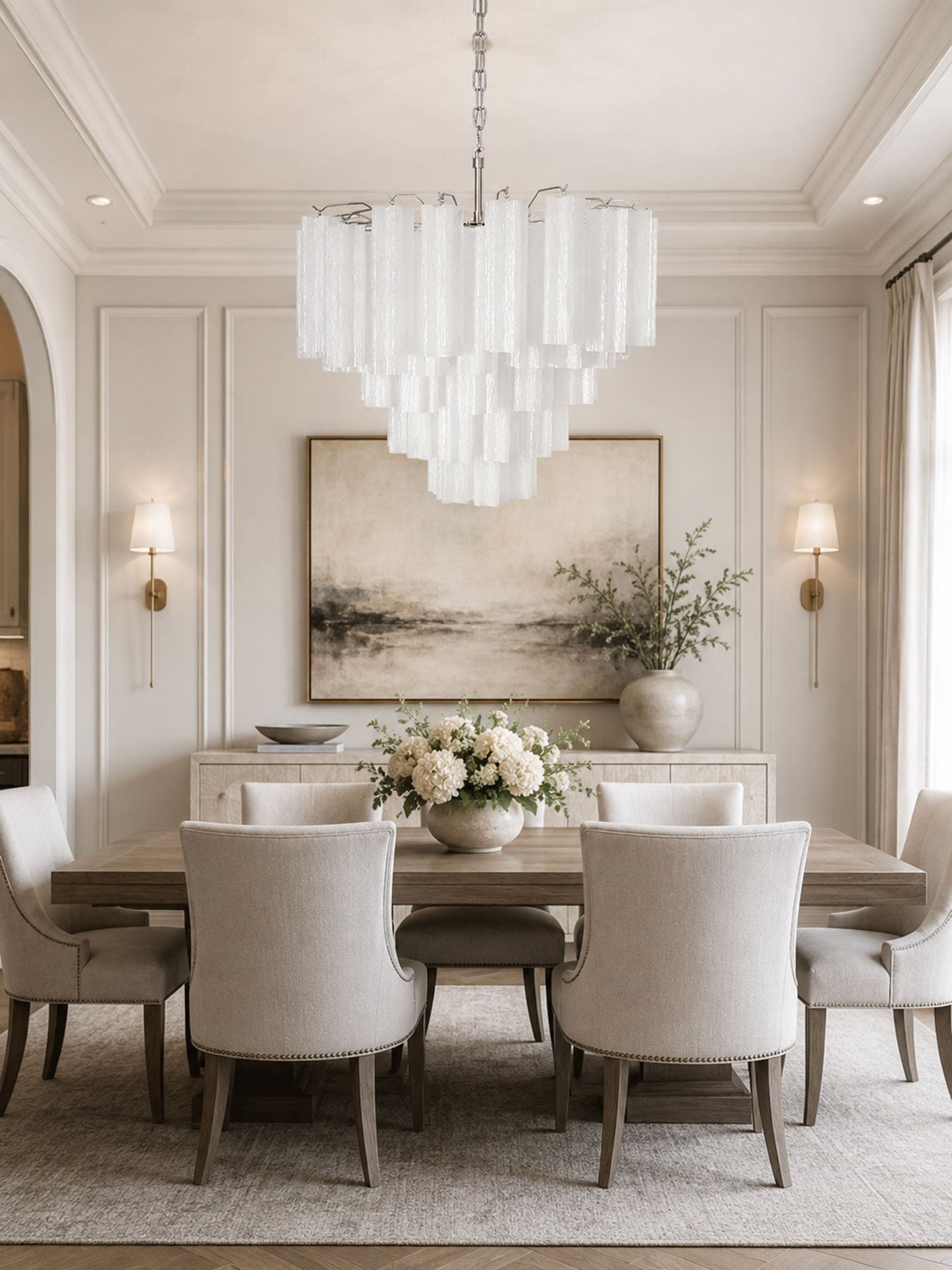 Frosted Glass Cascade Chandelier - Elegant Design & Adjustable Height