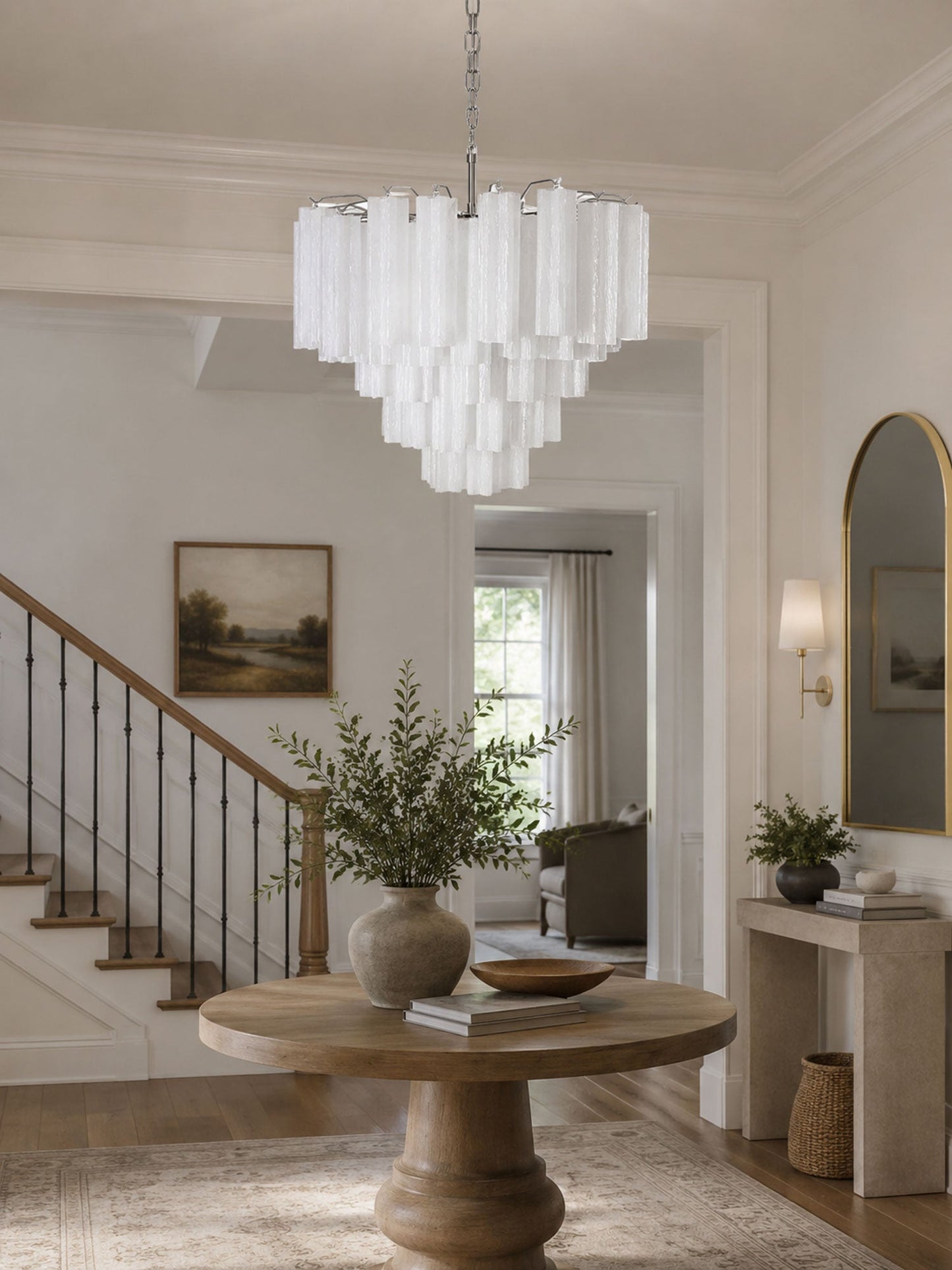 Frosted Glass Cascade Chandelier - Elegant Design & Adjustable Height