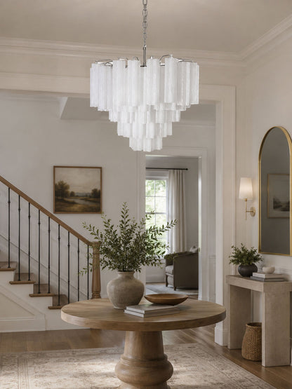 Frosted Glass Cascade Chandelier - Elegant Design & Adjustable Height