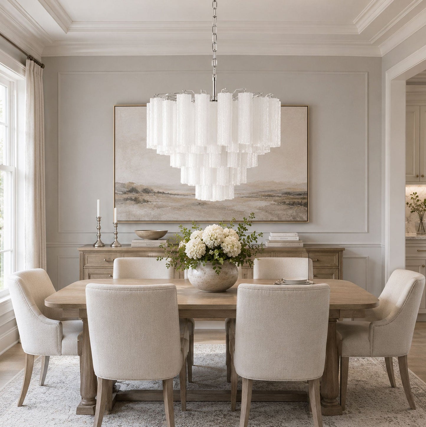 Frosted Glass Cascade Chandelier - Elegant Design & Adjustable Height