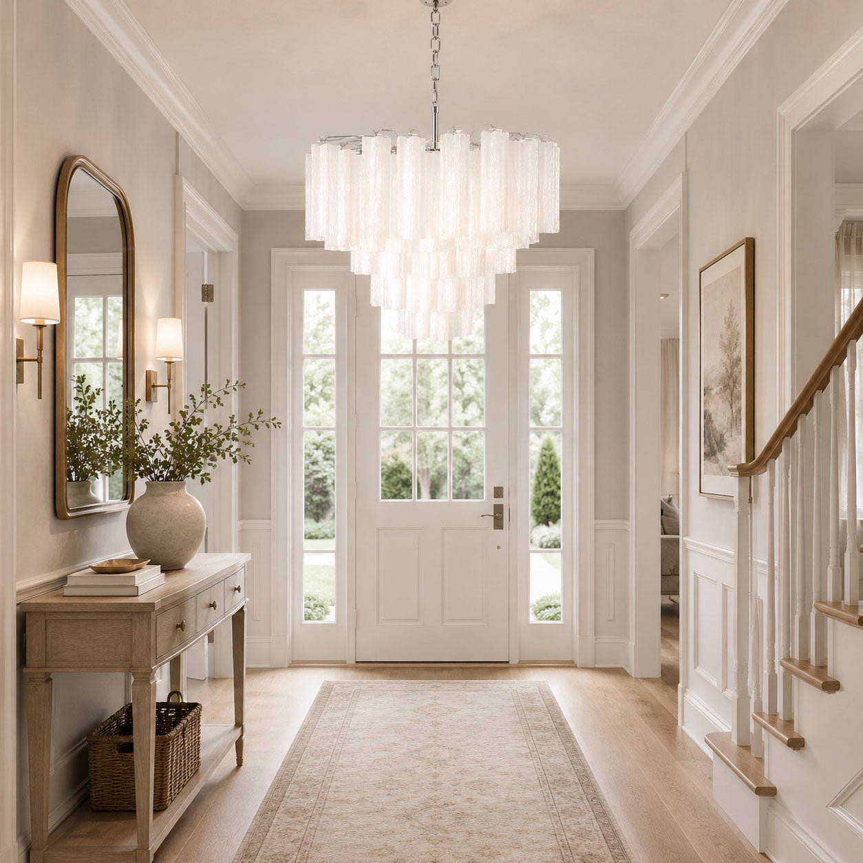 Frosted Glass Cascade Chandelier - Elegant Design & Adjustable Height
