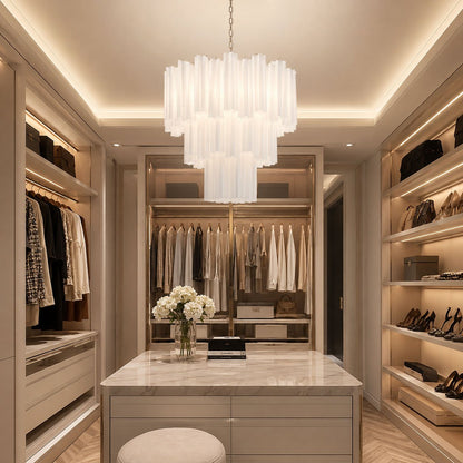 Frosted Glass Tubes Chandelier - Modern Design with Adjustable Height