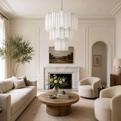 Frosted Glass Tubes Chandelier - Modern Design with Adjustable Height