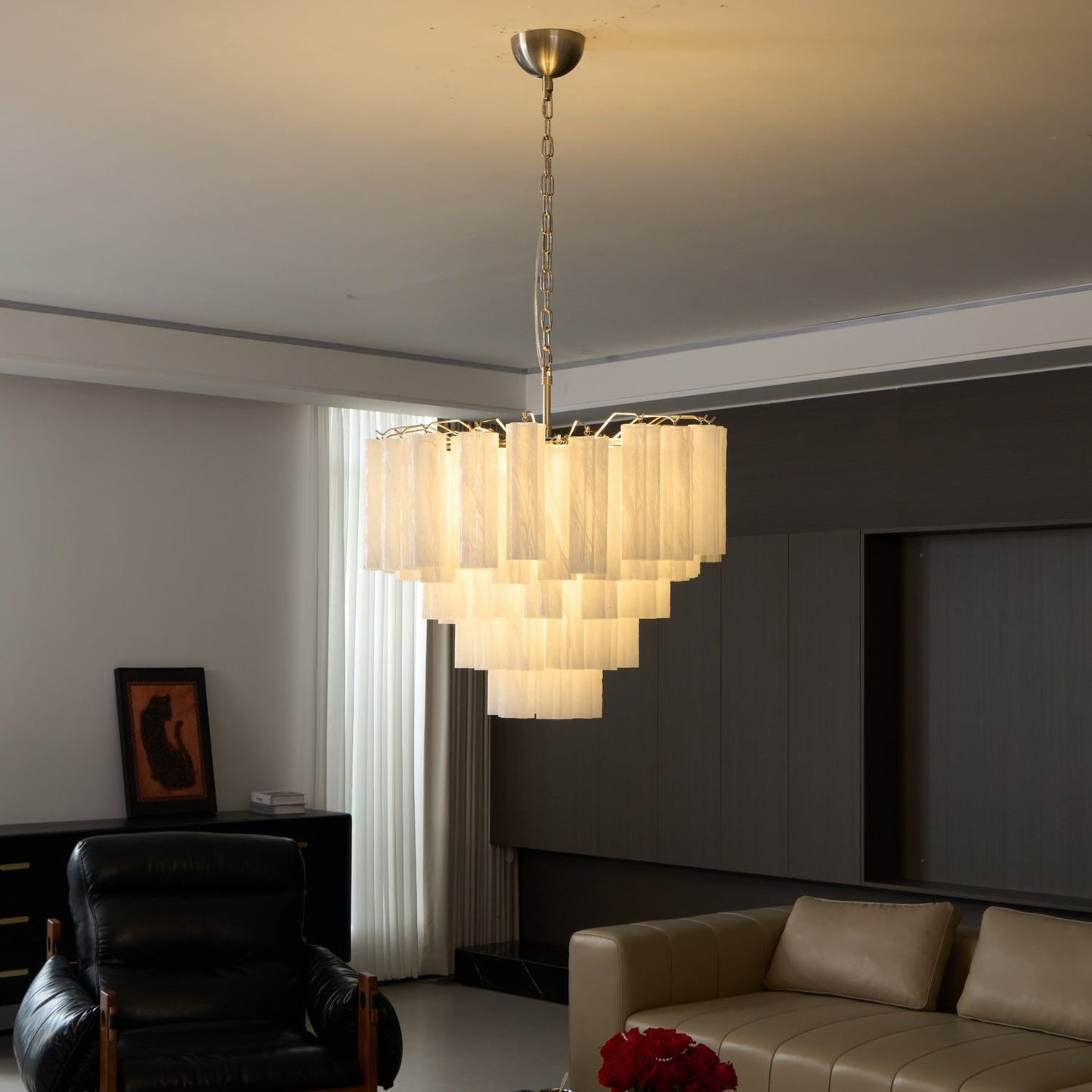 Frosted Glass Cascade Chandelier - Elegant Design & Adjustable Height