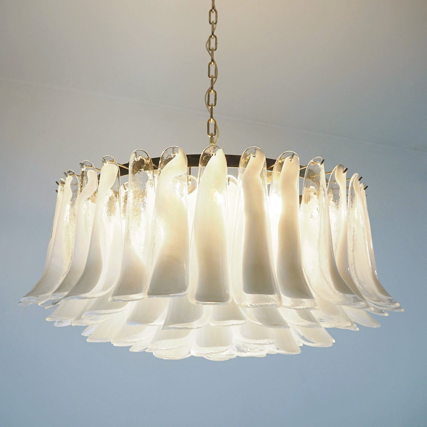 Elegant White Glass Chandelier with Floral Petals & Adjustable Height